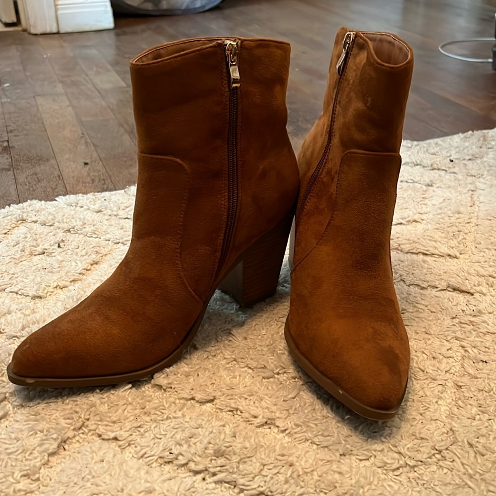 Brown suede booties